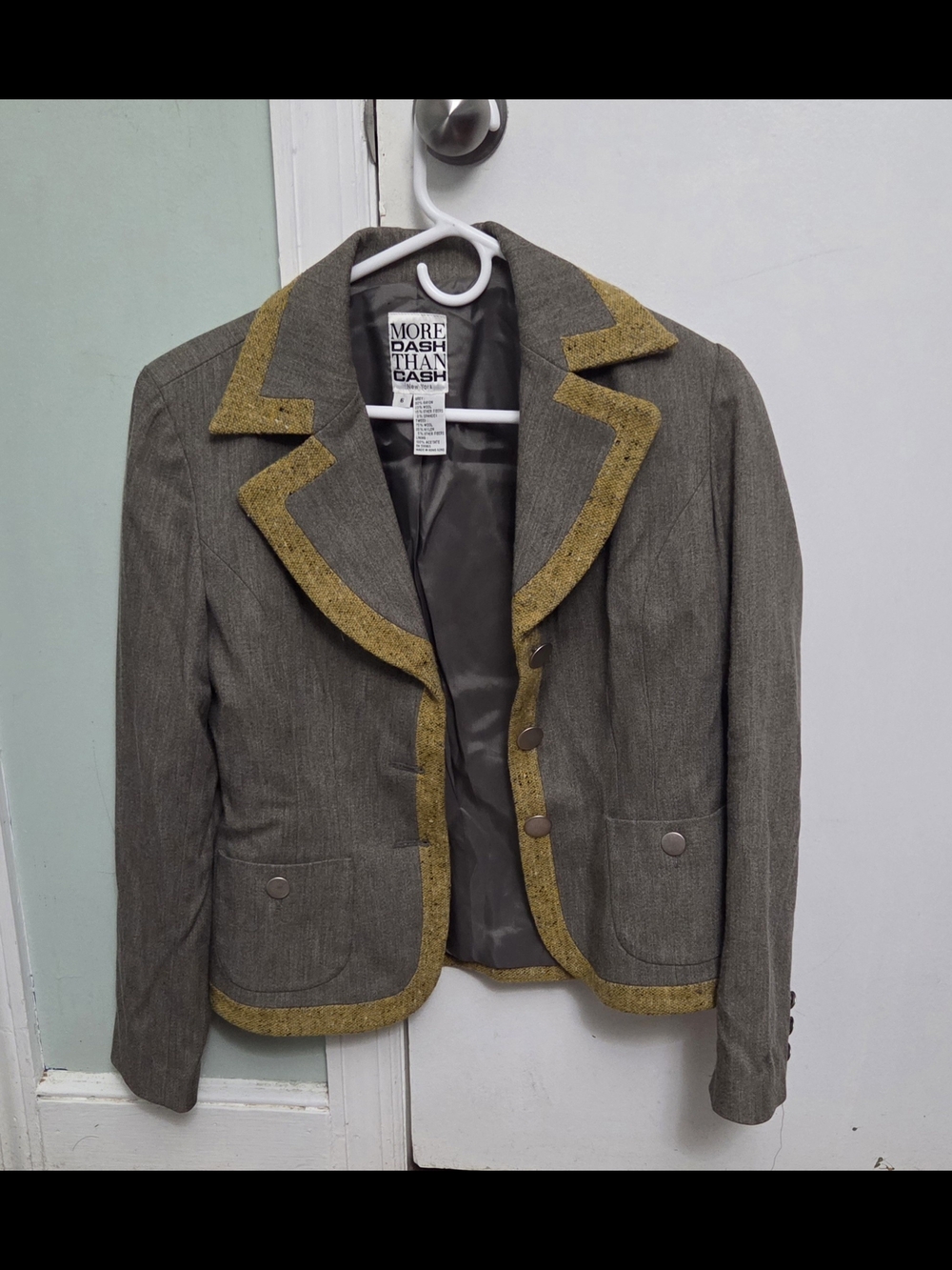 Olive Green Blazer with Mustard Trim Size 6